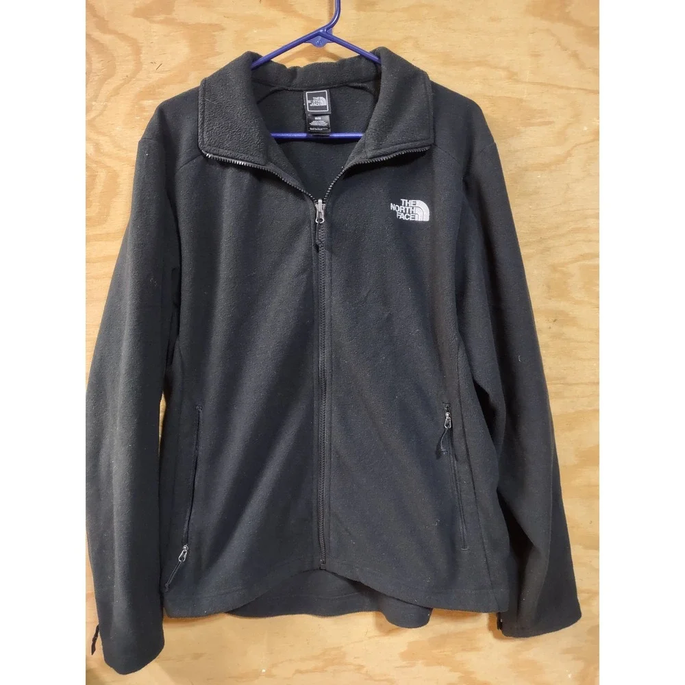 The North Face Mens Full Zip Fleece Jacket Black Size Medium Embroidered Logo